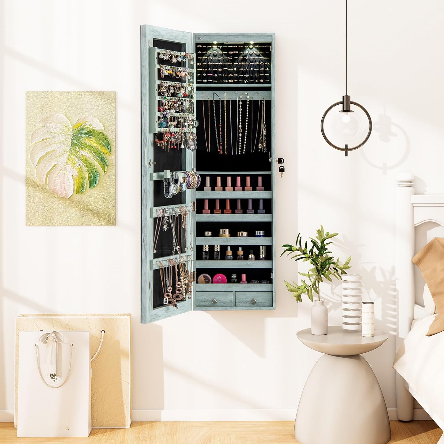 Armoire à Bijoux Mural Armoire Bijoux de Rangement 120 x 36 x 10 cm Bleu - 8