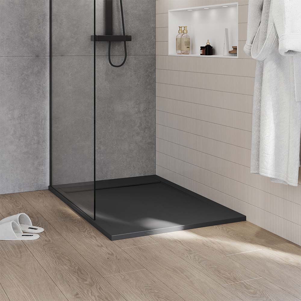 Plateau De Douche 1000x900 Mm - Effet Fibre De Carbone Noir - 35 Mm D'épaisseur - Neuf