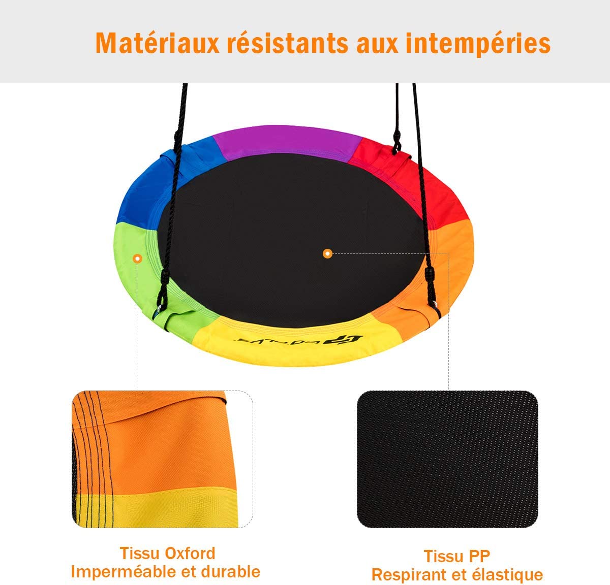 Balançoire Nid d'Oiseau Ø 100cm Enfants avec Cordes Réglables (100-180cm), Charge 150kg - 3