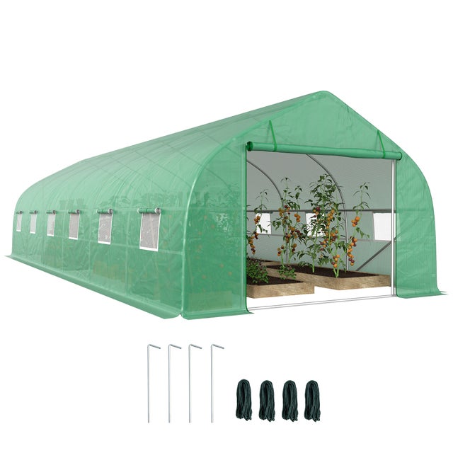 Serre de jardin tunnel - Outsunny - 24 ㎡ - porte enroulable et 12 fenêtres - bâche PE, cadre en acier galvanisé - 8 x 3 x 2 m - vert