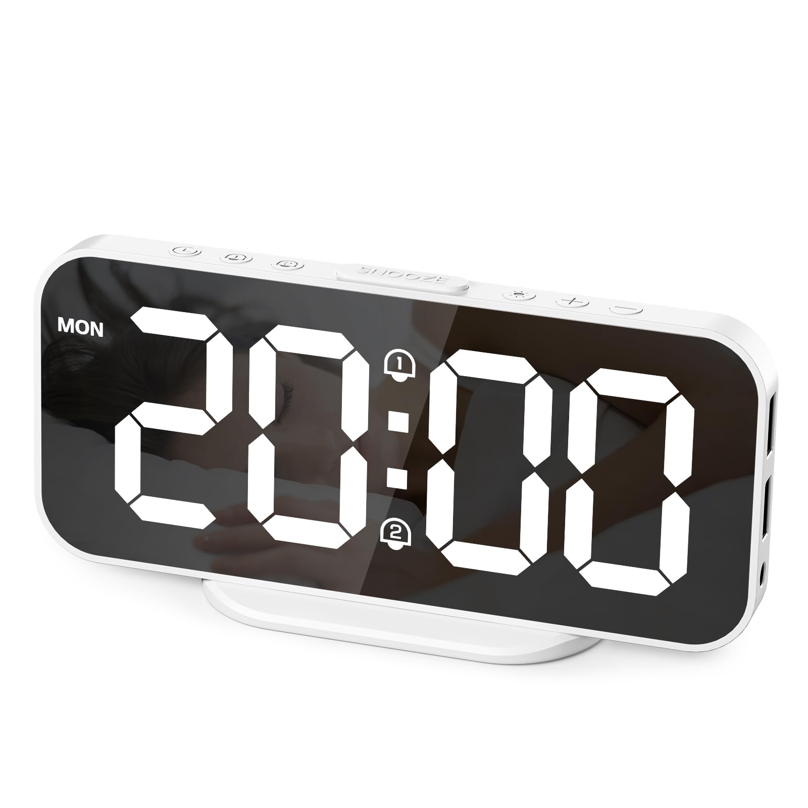Cyfrowy budzik LED z podwójnym alarmem budzik poranny z funkcją drzemki zegar stolik nocny lustrem dekoracja pokoju zegar cyfrowy zasilany przez USB