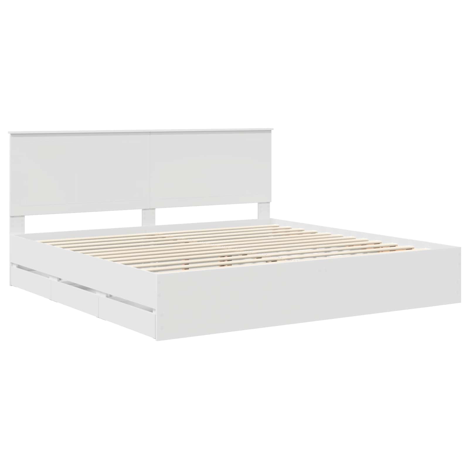 Cadre de lit avec tiroir Blanc 200 x 200 cm Bois Ingénierie - 4