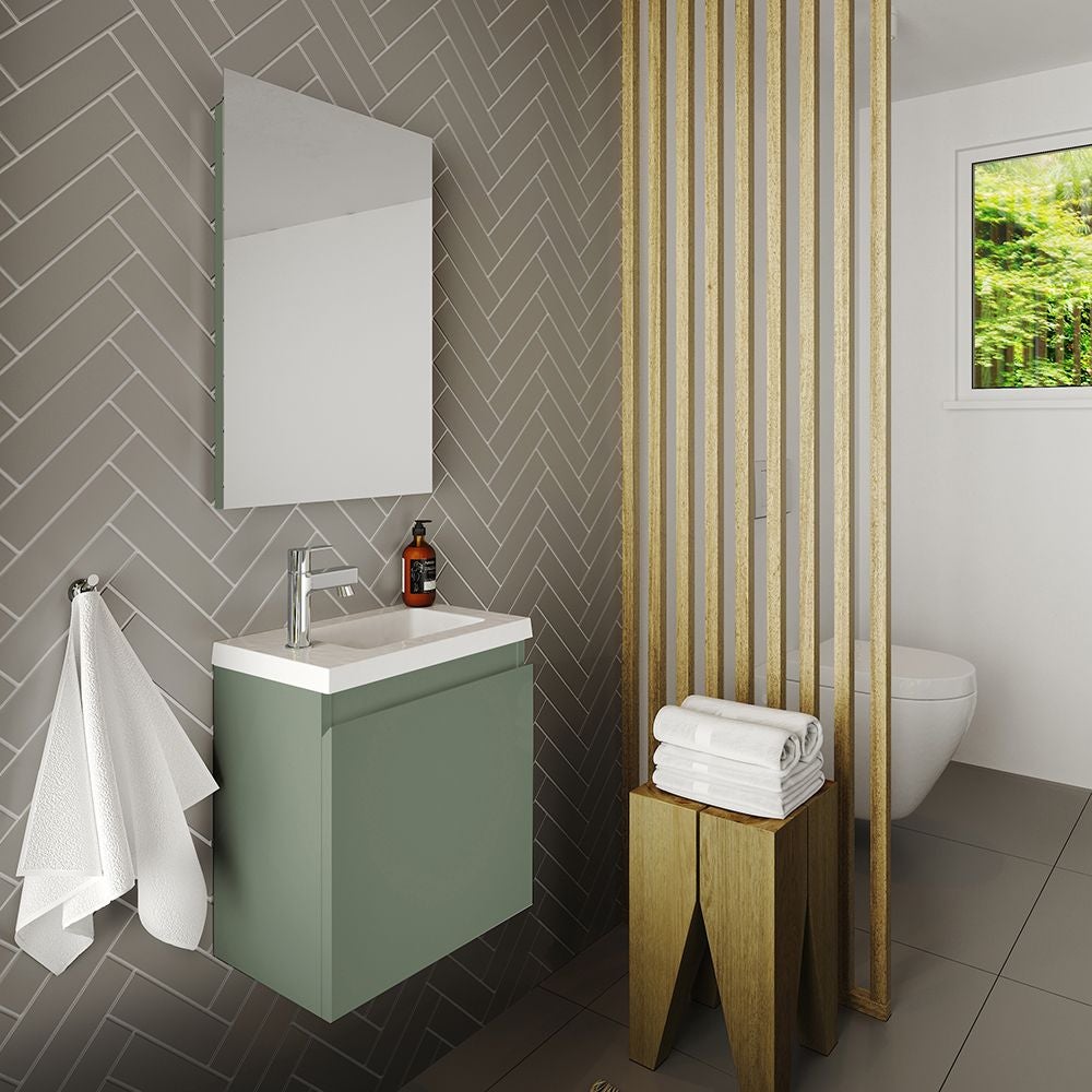 Ensemble meuble lave-mains avec miroir PORTO PACK - vert de gris - L40 x H51 x P25 cm - 2