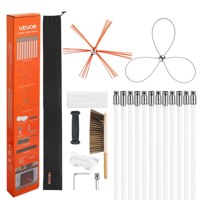 Kit de Ramonage VEVOR 12 m Ramonage Cheminée Brosse Extensible Outil de Nettoyage Foyer pour Cheminées Carrées Rectangulaires Arquées