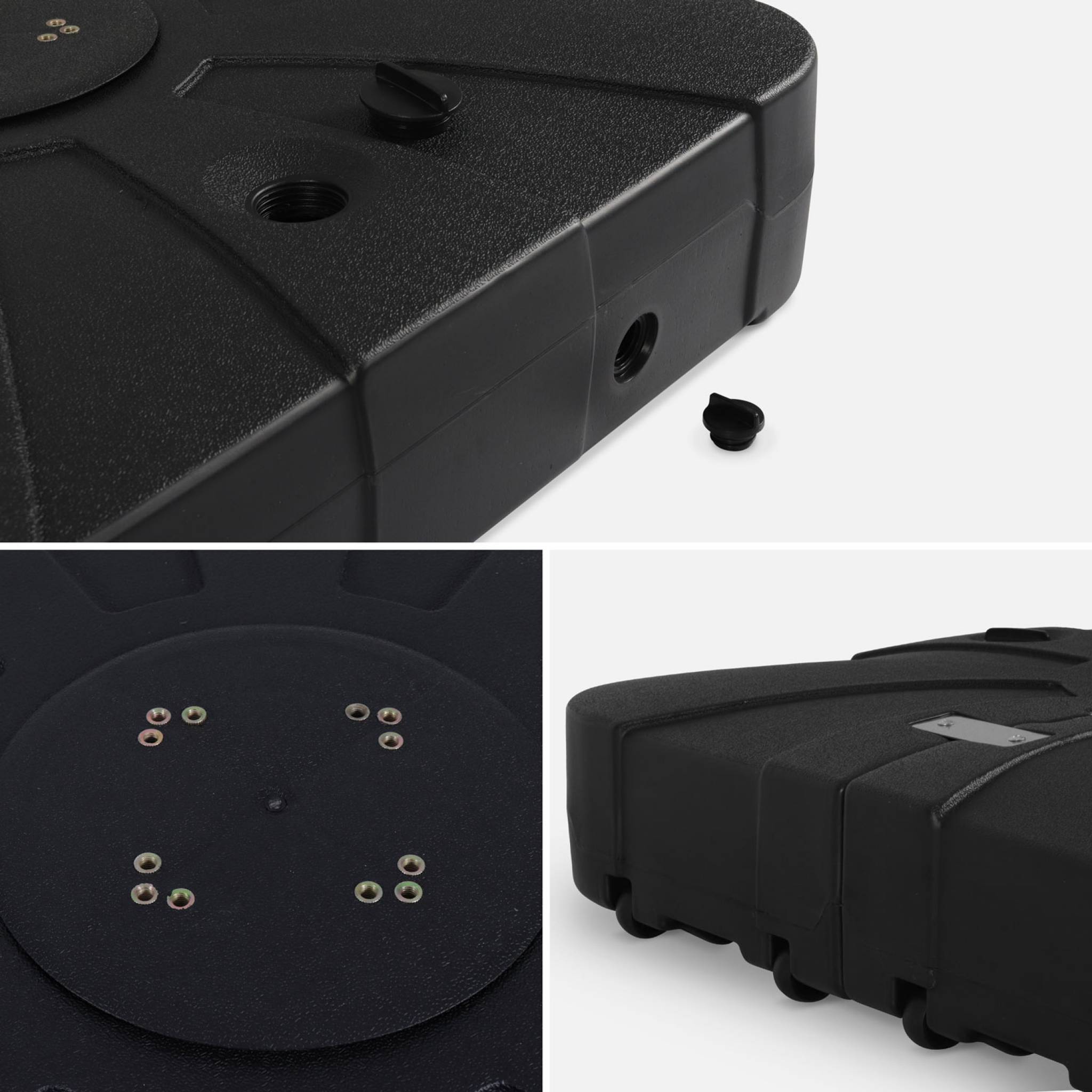 Pied pour parasol déporté remplissable 100L en plastique noir avec roulettes - Base à lester PIED POUR PARASOL DÉPORTÉ - 3