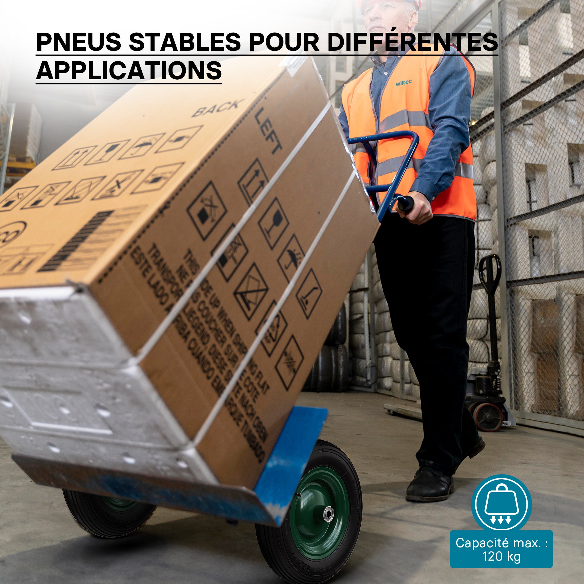 Wiltec Pneu de brouette 3.50-8 – Roue et Pneumatique – Jusqu’à 120 kg – avec Jante et Chambre à air – Bandage pour Diable, Chariot, Charrette - 2