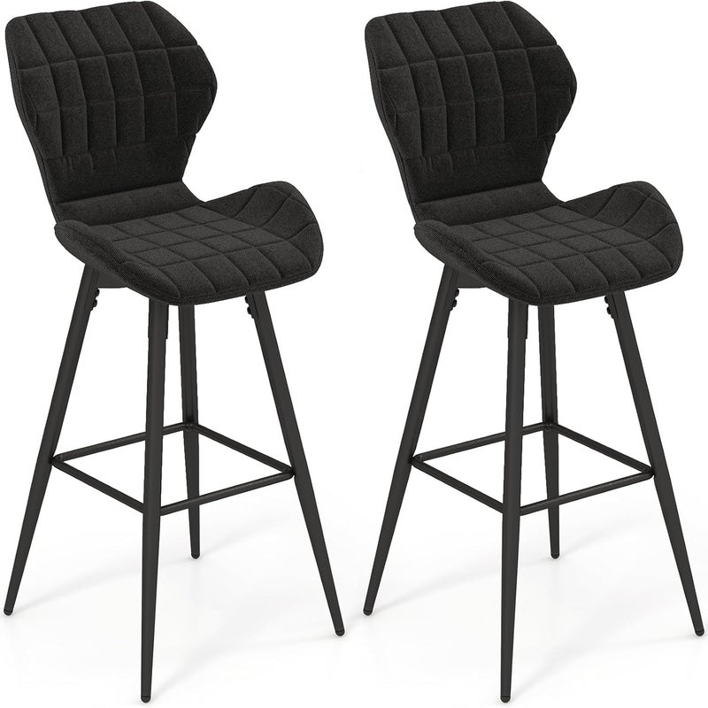 Zestaw 2 stołków barowych, tapicerowane krzesła barowe z oparciem i podnóżkiem, nowoczesne krzesła do jadalni, do domu, kuchni, 51 x 48 x 104 cm