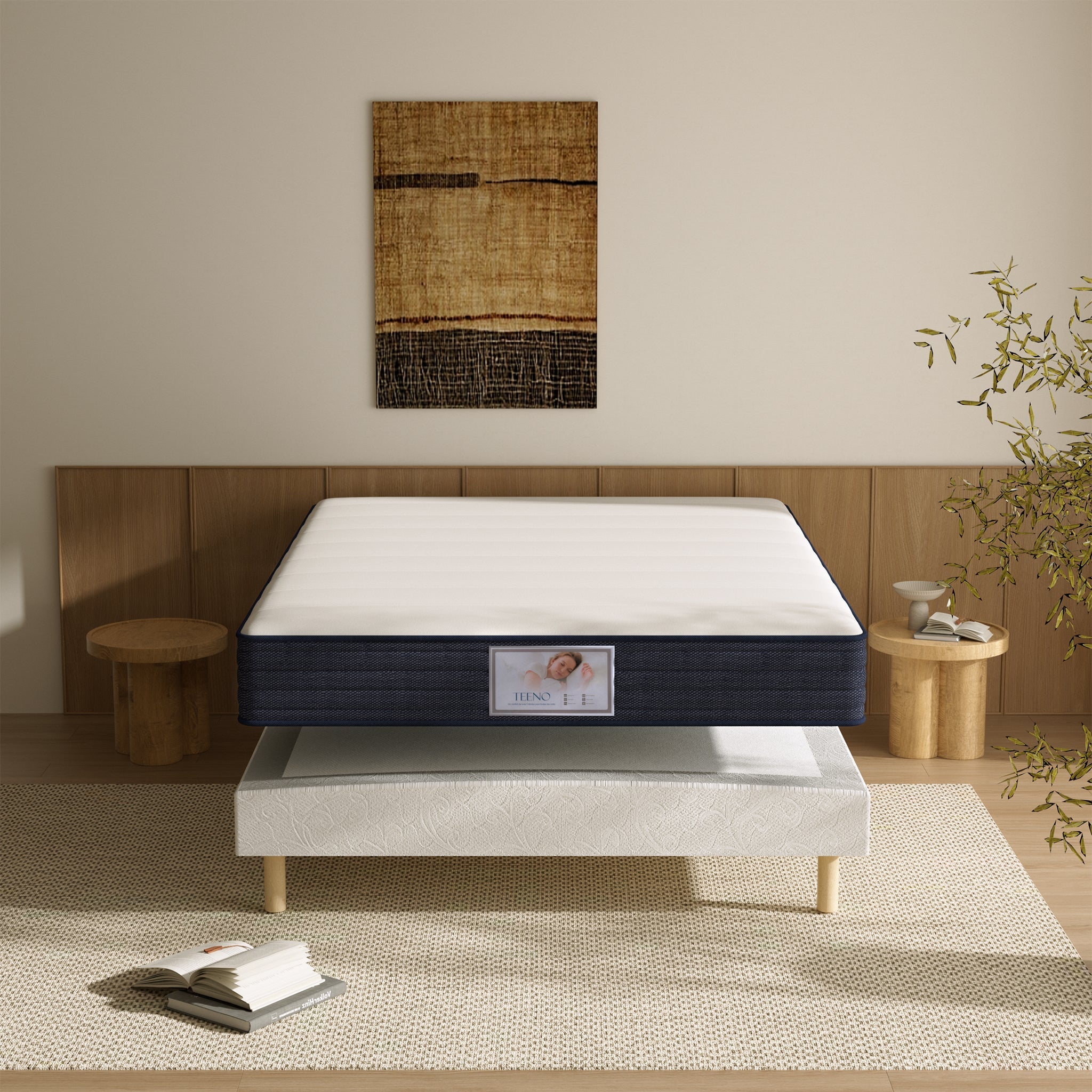 TEENO Ensemble Matelas à ressorts+ Lit Sommier Tapissier Déco 140x190cm, Epaisseur du Matelas 22cm - 4