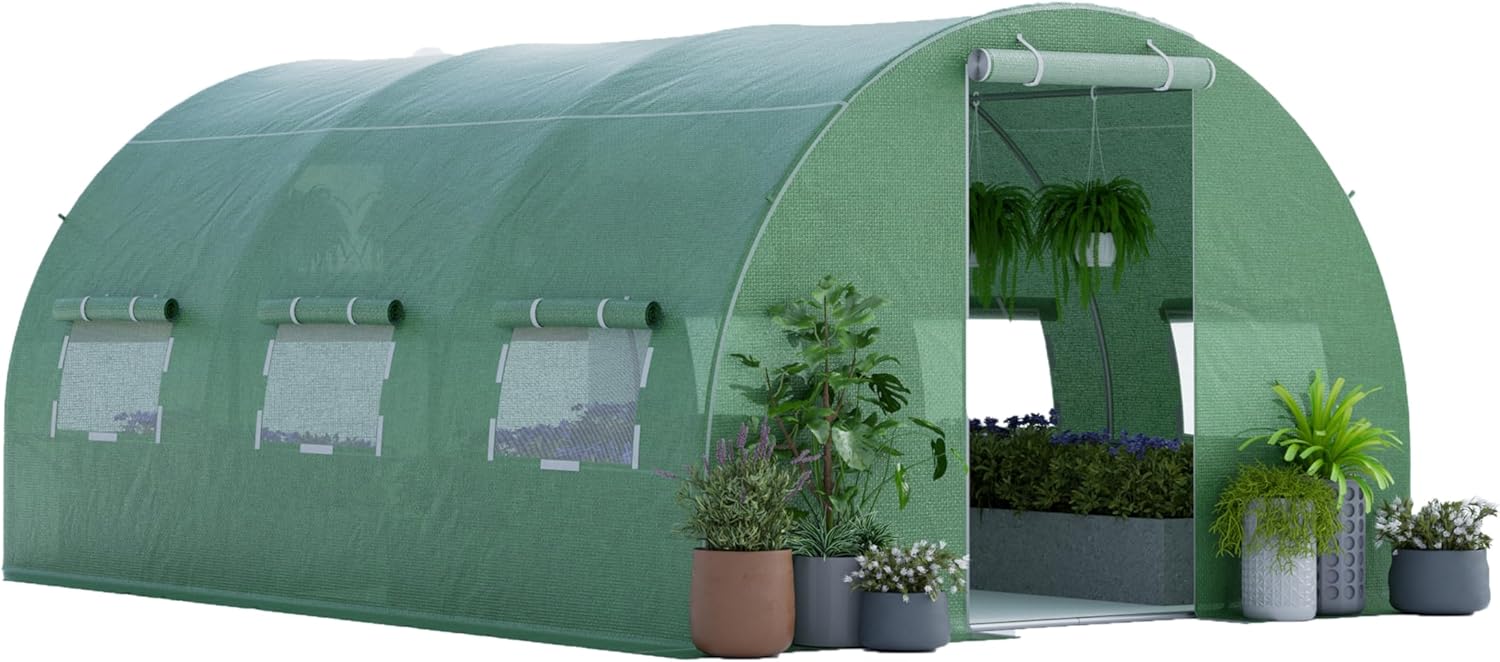 4x3x2m Szklarnia Ogrodowa, Szklarnie Ogrodowe z Ocynkowanej Stali z 8 Oknami Bocznymi i 2 Drzwiami, Ogród pod Szklarnią