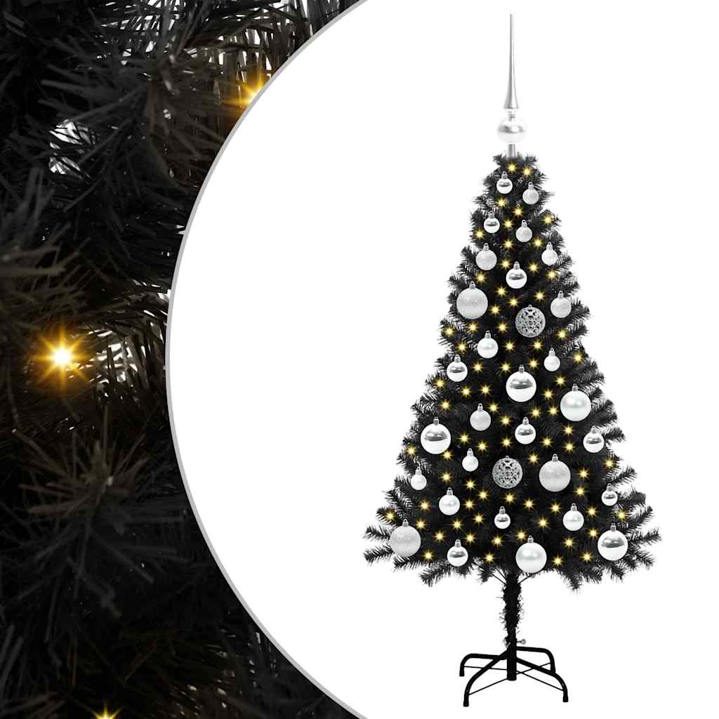 Choinka z 150 diodami LED z podstawą Czarny 120 cm PVC