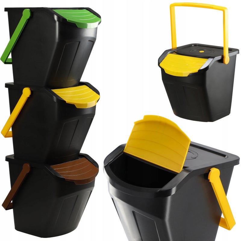 KOSZ NA ŚMIECI ODPADY POJEMNIK DO SEGREGACJI ZESTAW 3szt 25L KUBEŁ KONTENER