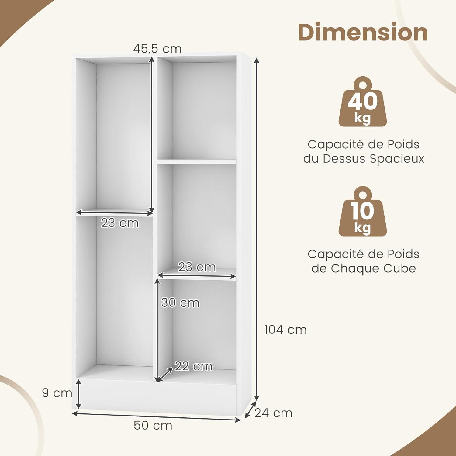 Libreria a 5 Cubi, Organizzatore di Stoccaggio Autoportante a 3 Livelli con 2 Kit Antiribaltamento, Mensola in Legno per Soggiorno Camera da L - 3
