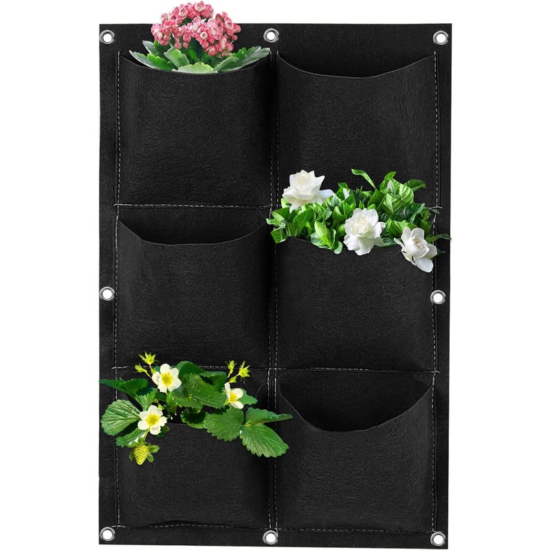 Wisząca torba na rośliny do ściany, 6 kieszeni, pionowe torby filcowe do sadzenia, torby do uprawy montowane na ścianie, kieszeń na kwiaty ogrodowe do