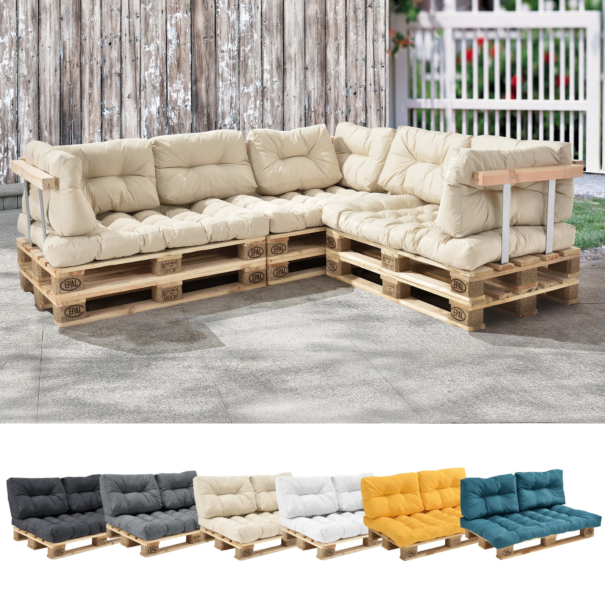 [en.casa] 1x cojín de asiento para sofá- palé / para europalé [beige] cojín in/outdoor - cojín acolchado - válido para exteriores