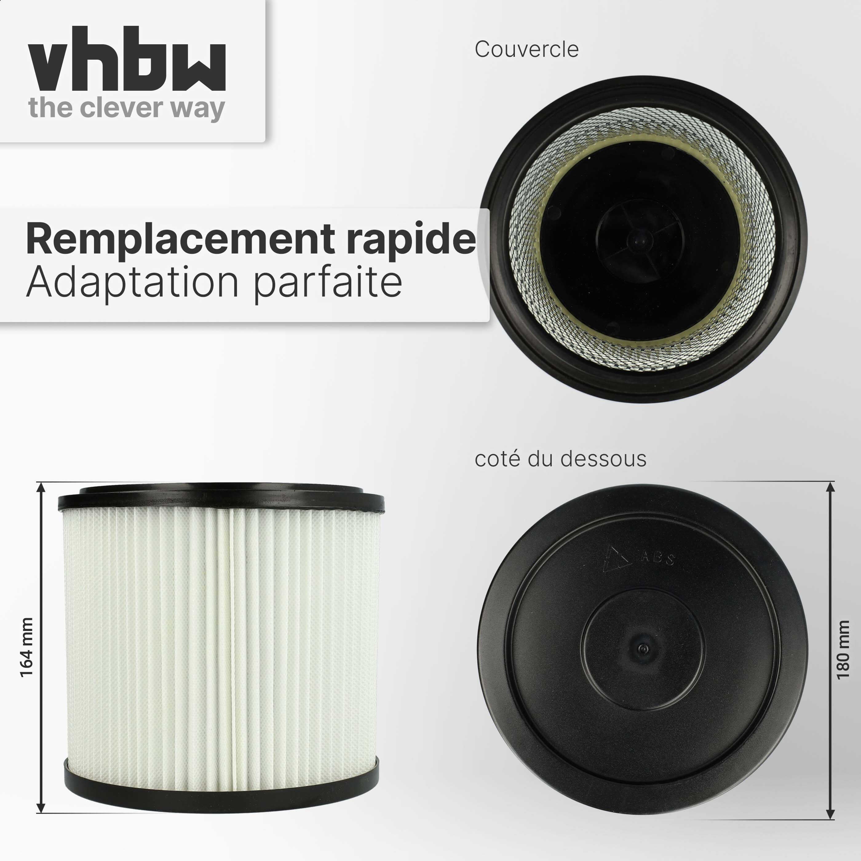 vhbw 2x filtre plissé compatible avec Budget WVC 1600 aspirateur - blanc - 3