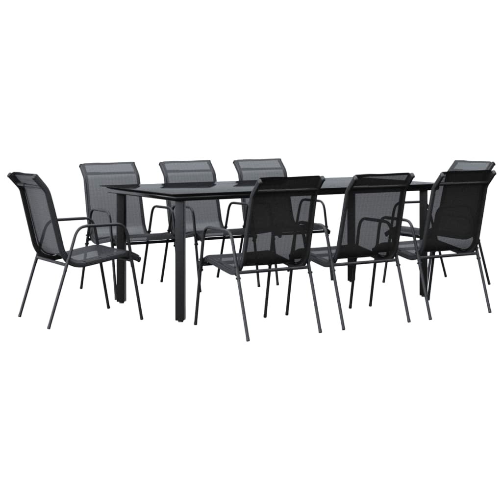 Ensemble à manger de jardin 9 pcs noir textilène et acier vidaXL - 8