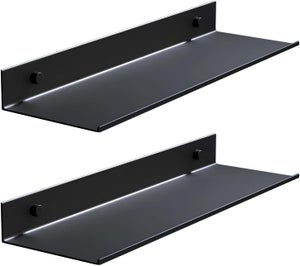 Mensole galleggianti da parete da 30,5 cm, impermeabili, mensole da parete con labbro, per esporre foto, cornici in legno naturale, mensole per libri da appendere (noce americano, set 2