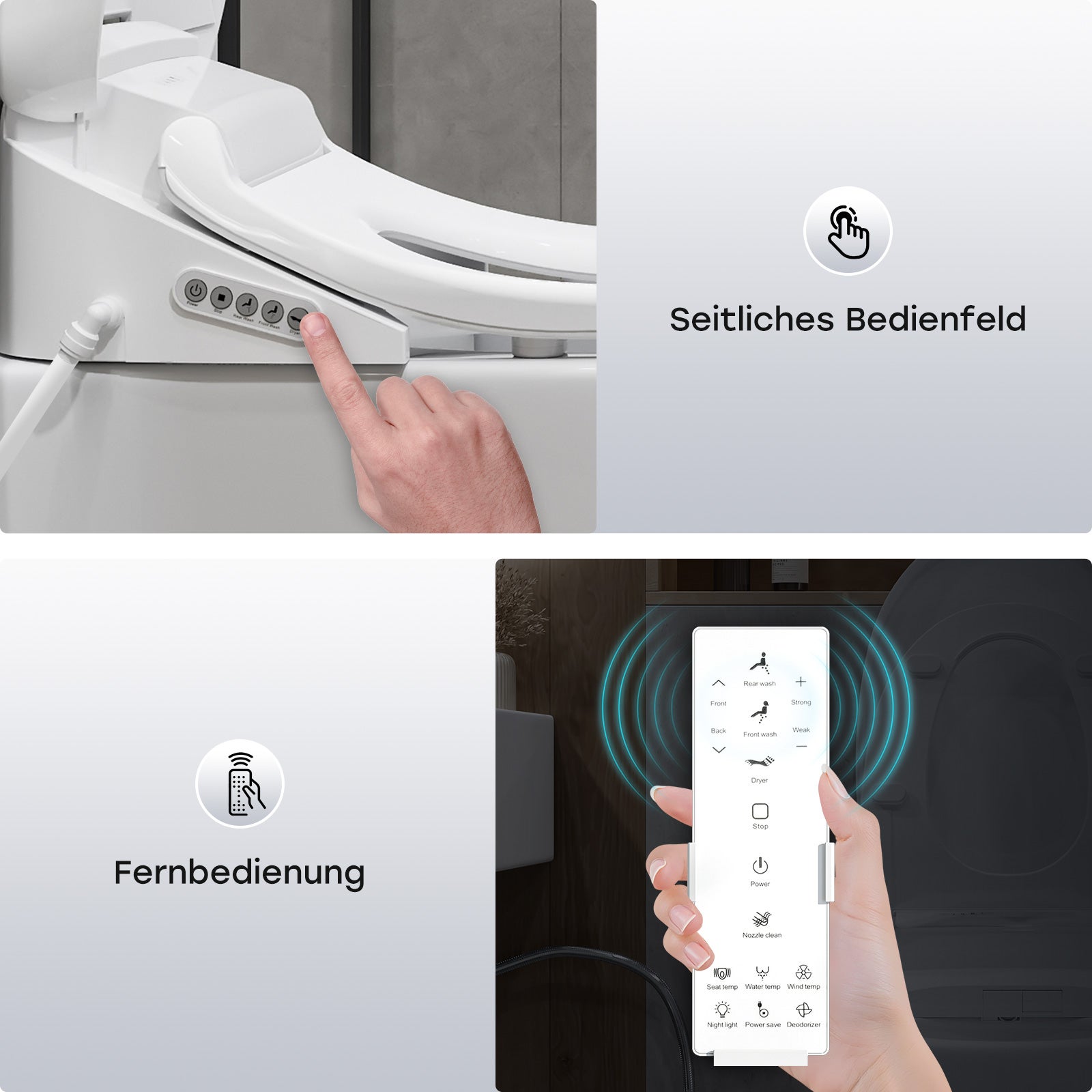 Siège de toilette intelligent, bidet électrique avec télécommande, veilleuse, chauffage du siège et séchage à l'air chaud HOROW - 5