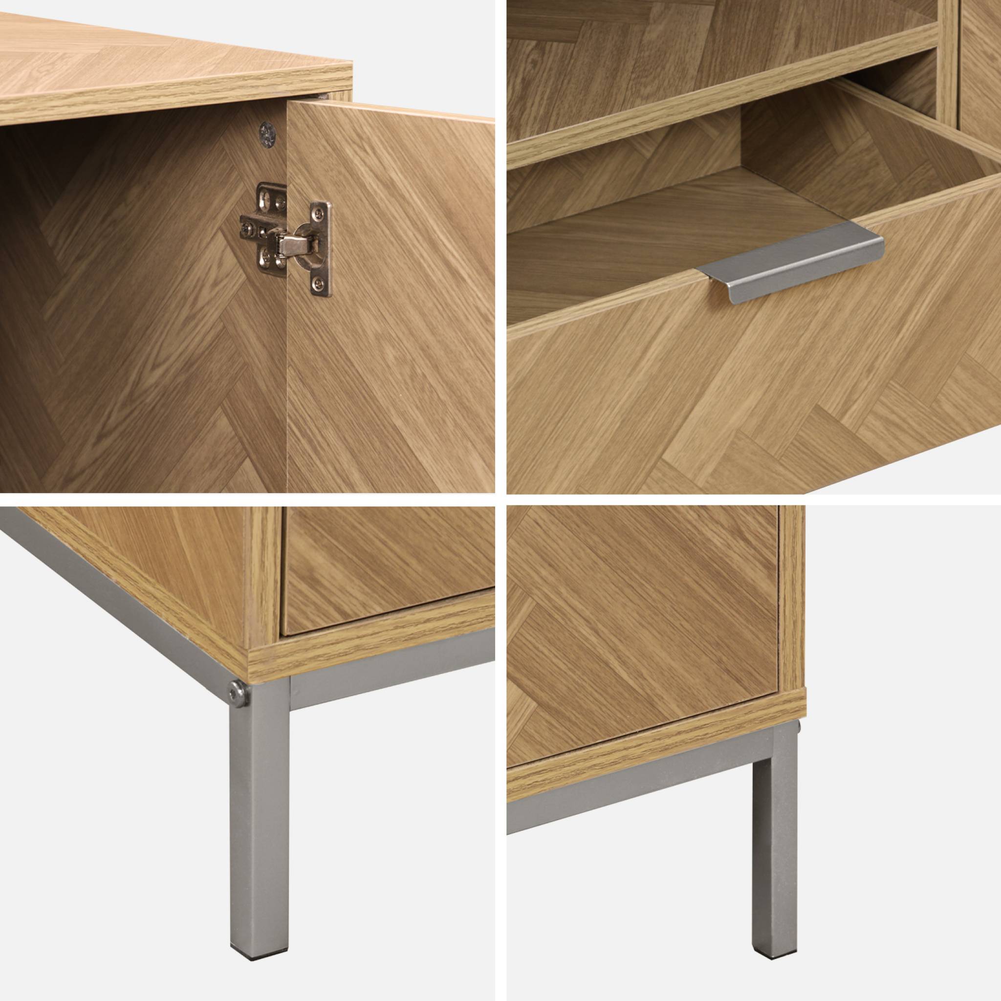 Credenza effetto spina di pesce a 2 ante, 160cm, Marrone naturale - 3