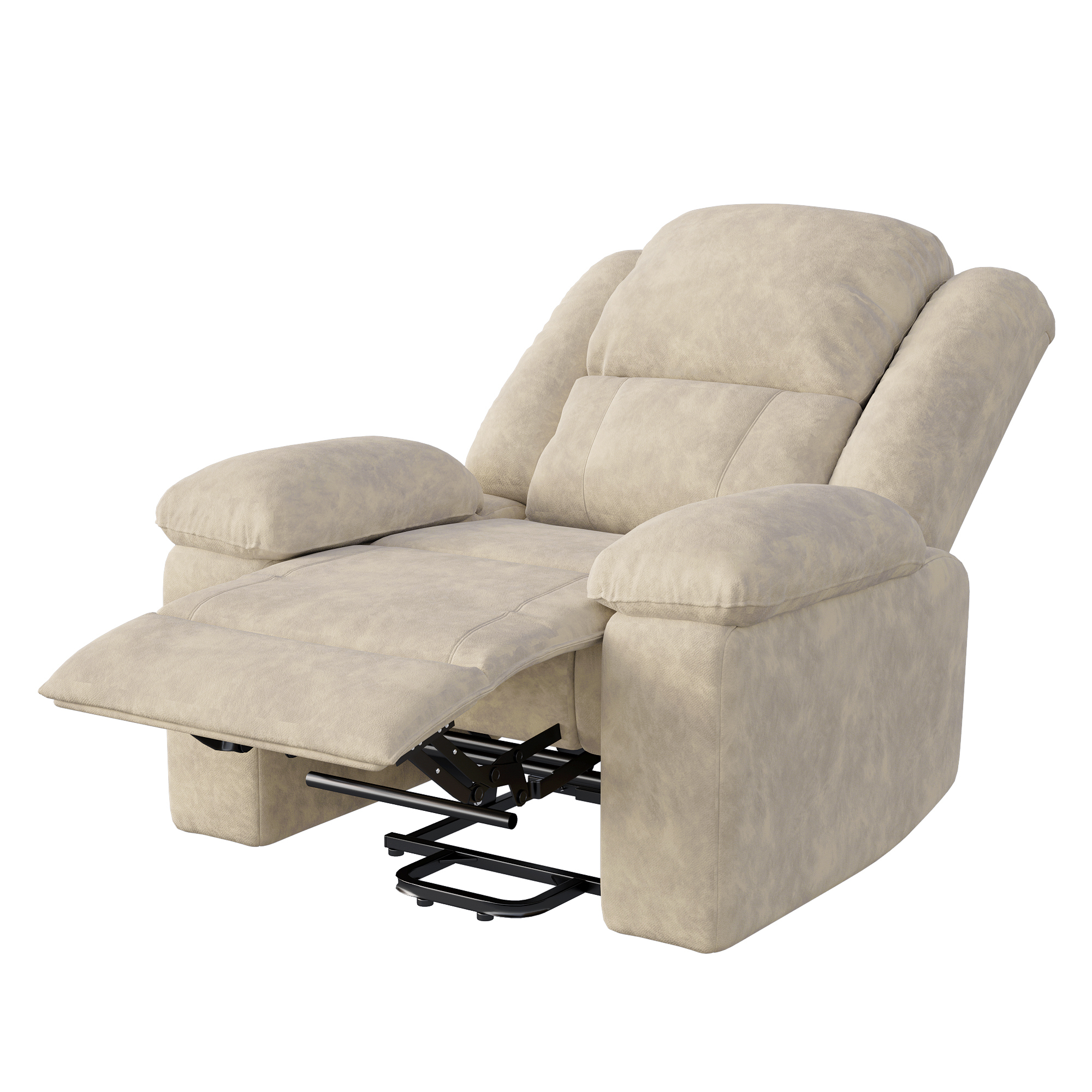 Fauteuil de massage électrique, fauteuil releveur, Inclinable 3 positions, accoudoirs rembourrés, poches latérales - pédale - Beige en Tissu - 9