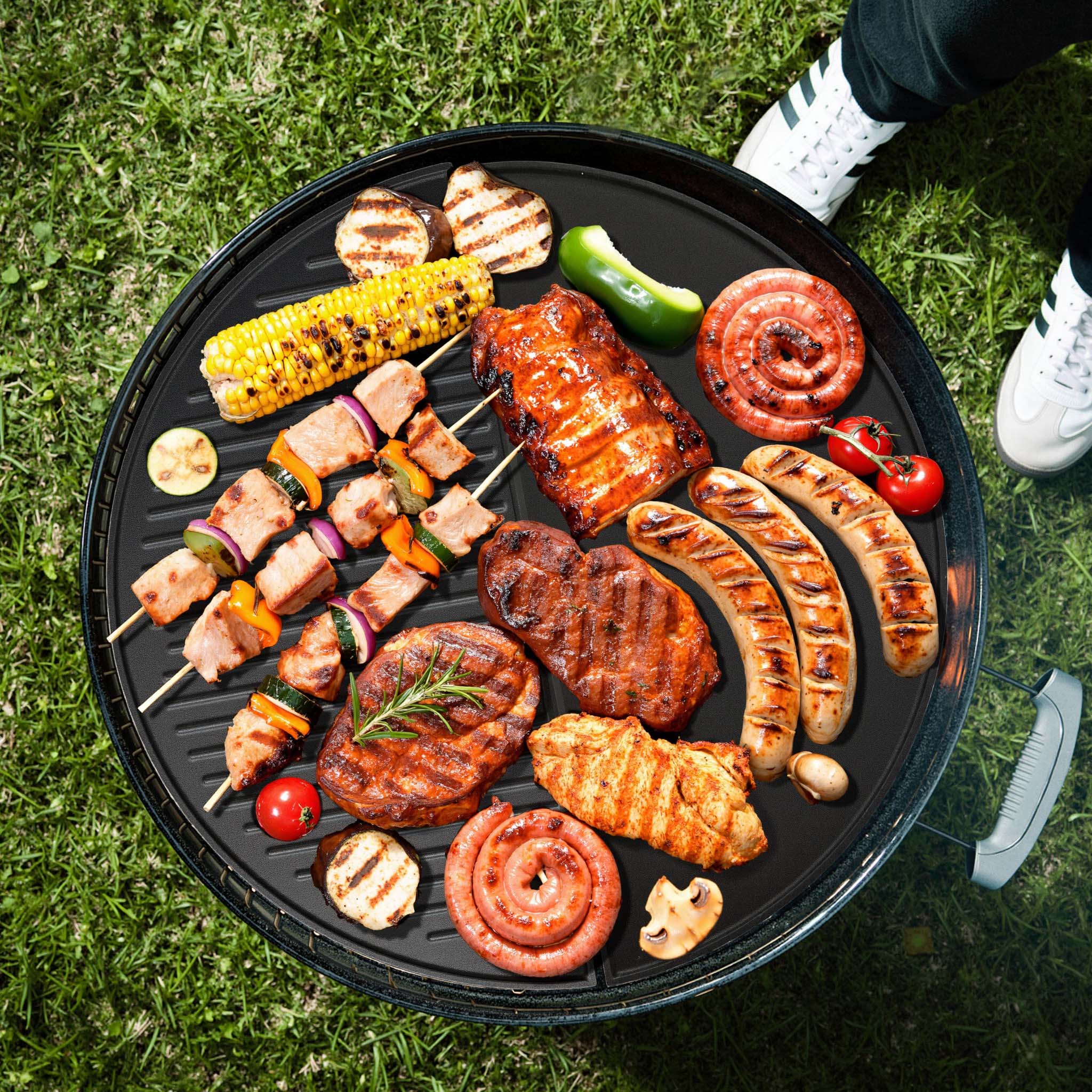 Plaque de gril BBQ semi-circulaire – 55 x 26,5 x 1,5 cm – en Fonte – Barbecue Charbon de bois ou à gaz – Grillade Cuisson – Terrasse Jardin… Wiltec... - 2