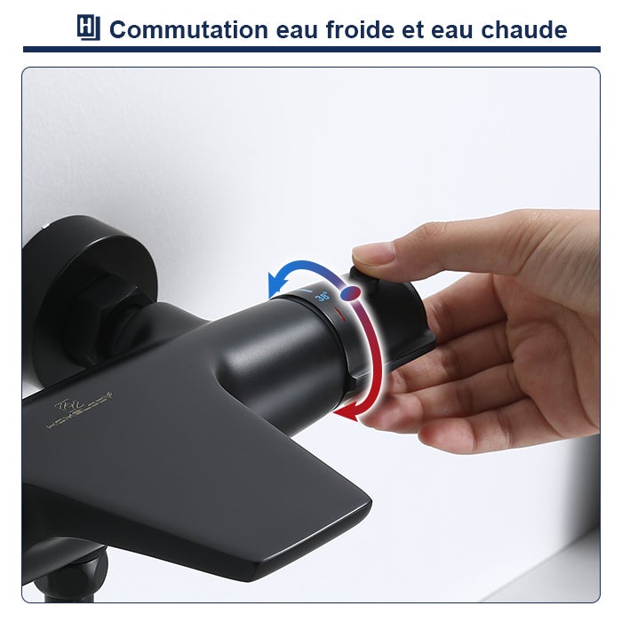 Mitigeur Thermostatique de Baignoire Robinet Cascade pour Baignoire Robinet Noir en Laiton Design Elégant - 4