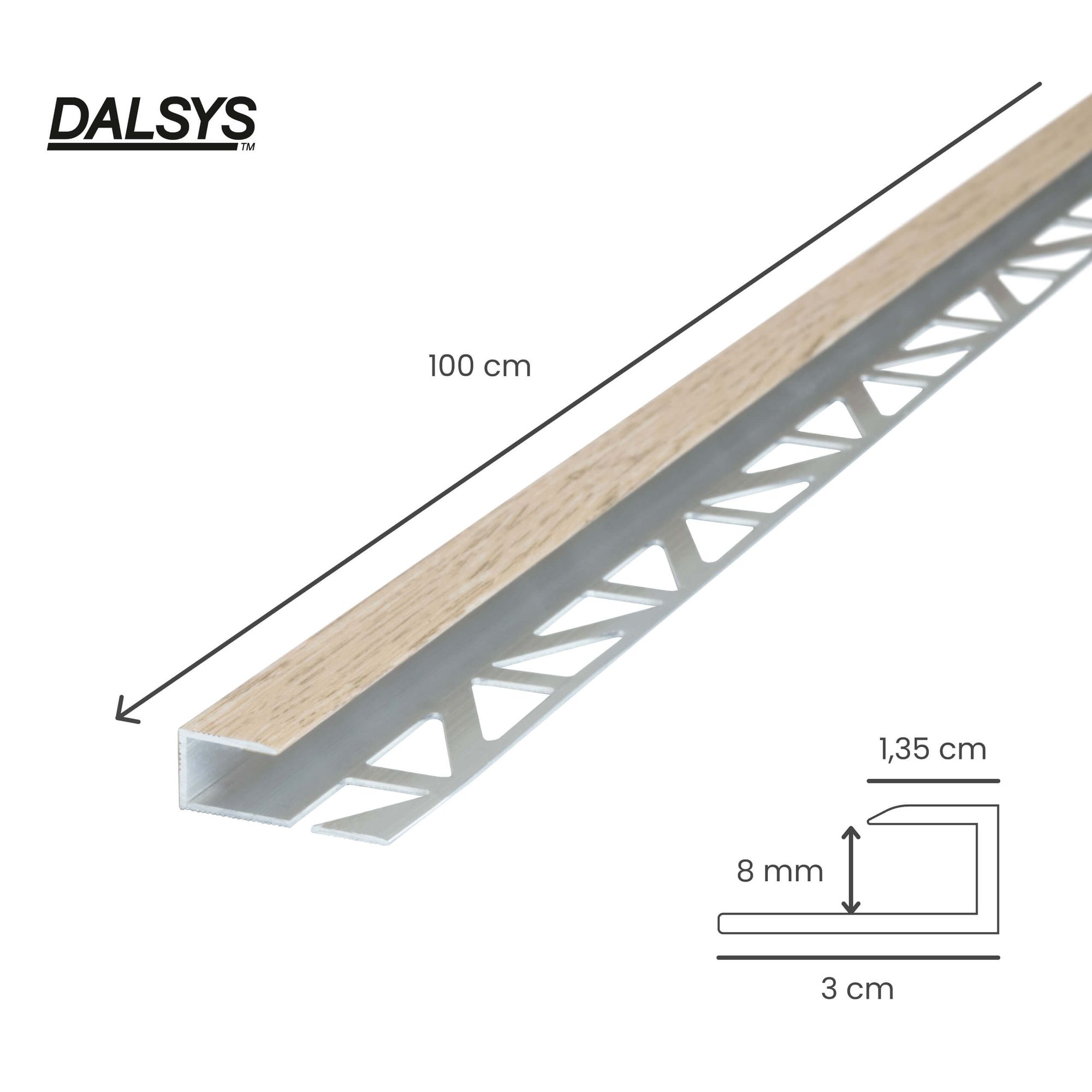 Profil de transition 100 cm pour revêtement épaisseur 8 mm à encastrer, aluminium chêne clair - Dalsys - 2
