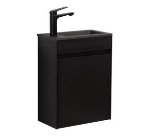 Meuble Lave-mains LISA - Noir - Vasque Céramique - Gain De Place - Pour WC Ou Petite Salle De Bain