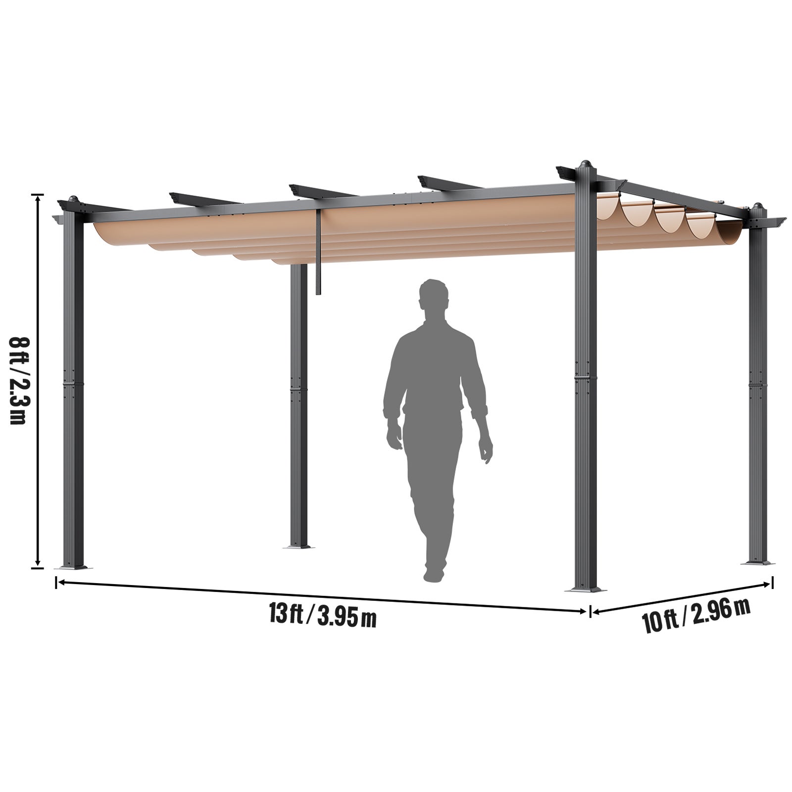 Pérgola retráctil para exteriores de 3 x 4 metros con toldo,SucceBuy de aluminio,para patio y jardín (beige) - 2