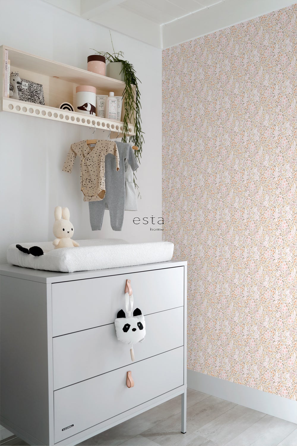 Papier peint fleurs rose clair et beige - 53 cm x 10.05 m - ESTAhome - 5