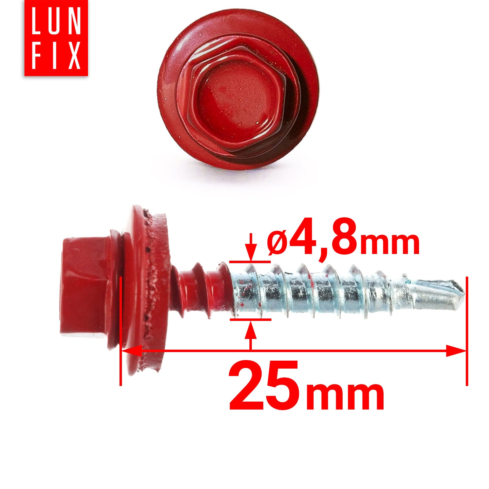Blachowkręty wkręty farmerskie 4,8x25mm RAL311 czerwony 250szt. - 2