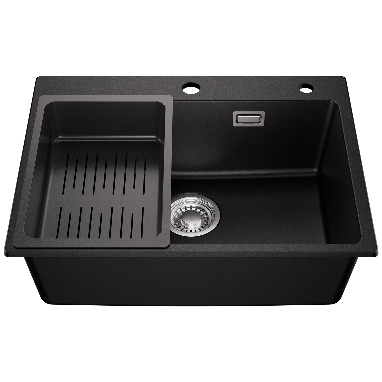 Lavello da cucina 60x45 cm in quarzo e resina, lavello a vasca singola nero, lavello a incasso - 4