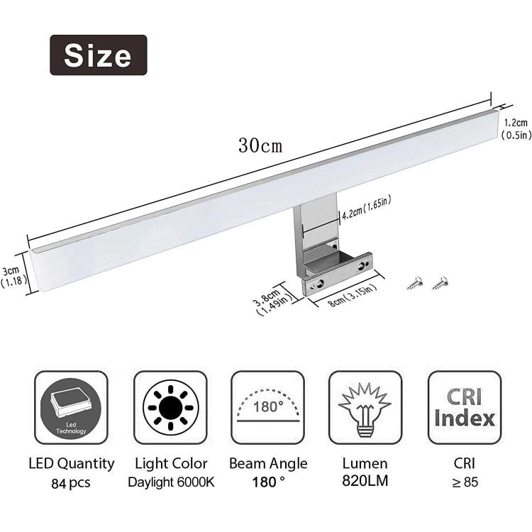 Lampe LED pour miroir de salle de bain - acier inoxydable étanche - lumière pour armoire de salle de bain sans scintillement 220V - lumière blanche - 2