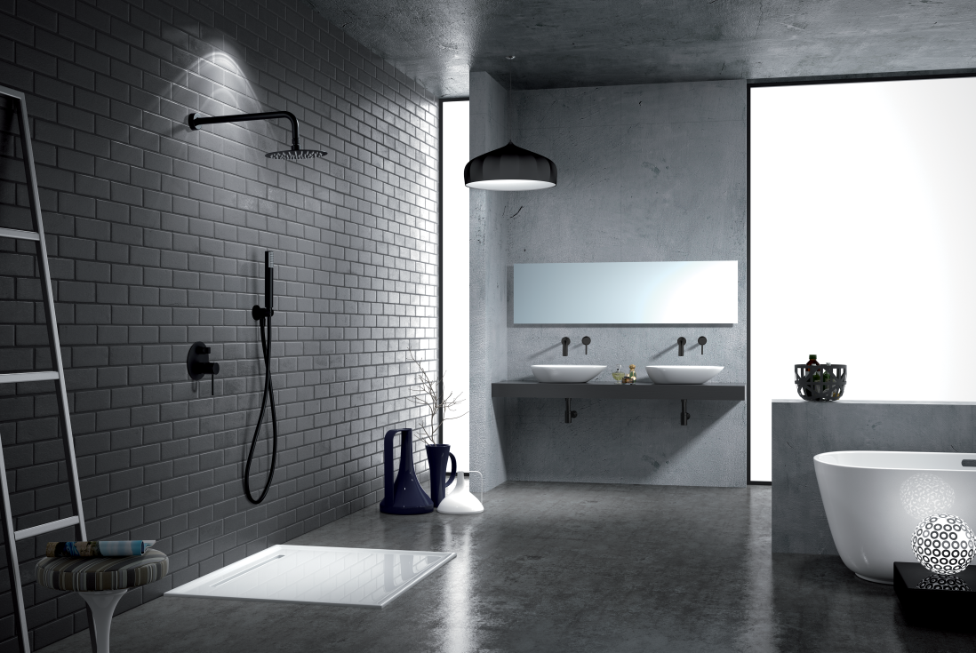 Ducha Empotrada Techo IMEX Ducha Empotrada Negra Monomando Kit