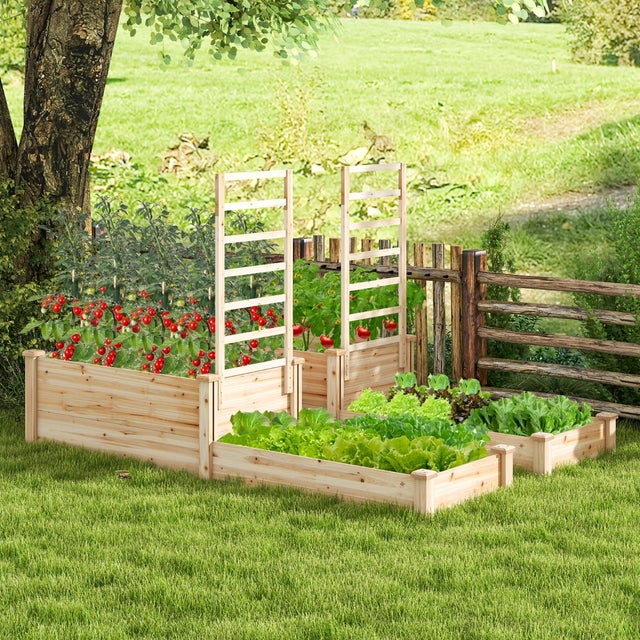 Orto Urbano Rialzato per Piante, Fioriera in Legno, Aiuola Rialzata Letto Giardinaggio, Lettino da Giardino Porta Piante da Esterno, con un Ripiano Espandibile, Naturale (92 x 41 x 81 cm