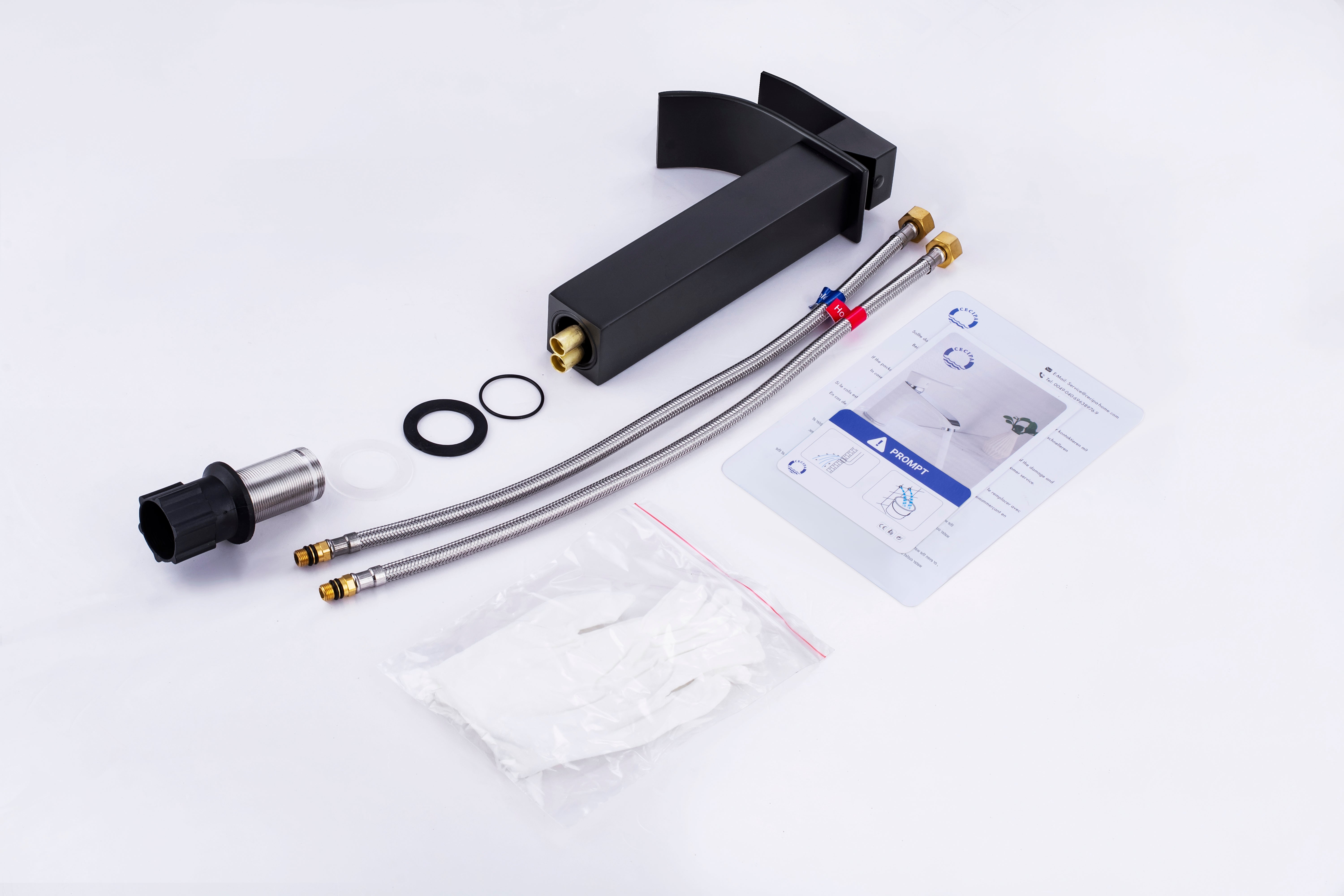 Cecipa max Mitigeur de lavabo en Cascade Noir et vasque robinet lavabo Acier inoxydable Robinet vasque Carré Haut Bec,EU Modèle - 11