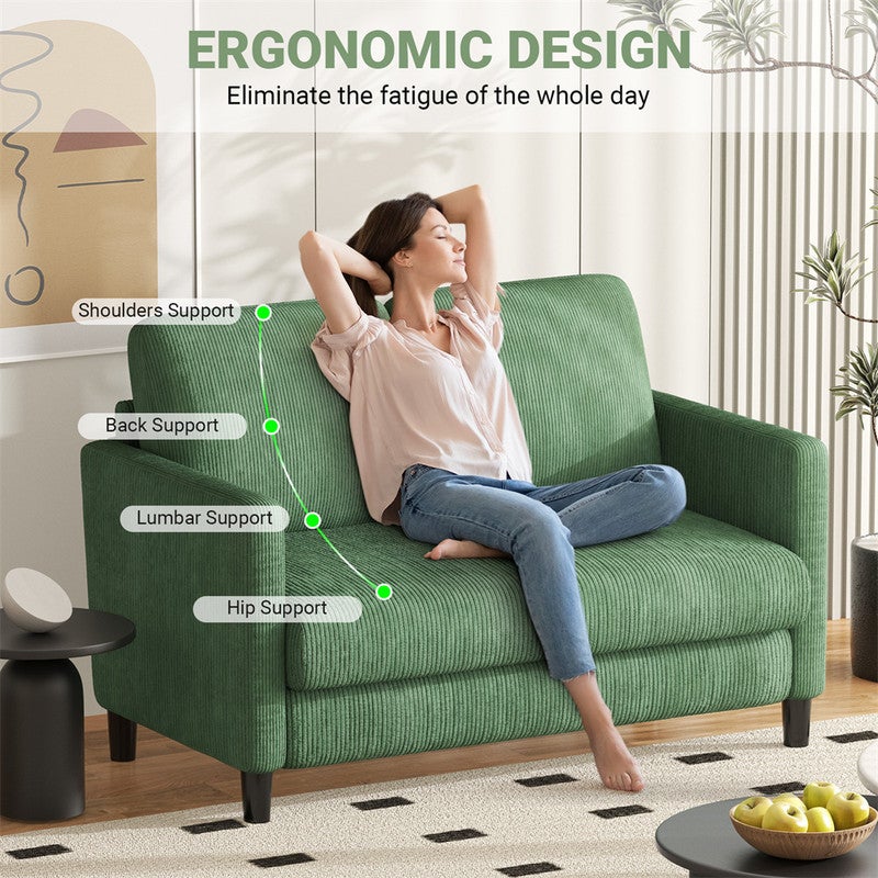 DRIPEX Mini Canapé 2 places en Velours Côtelé Vert,Petit canapé 129×78×89cm avec 2 dossiers pour le salon,chambre à coucher - 6