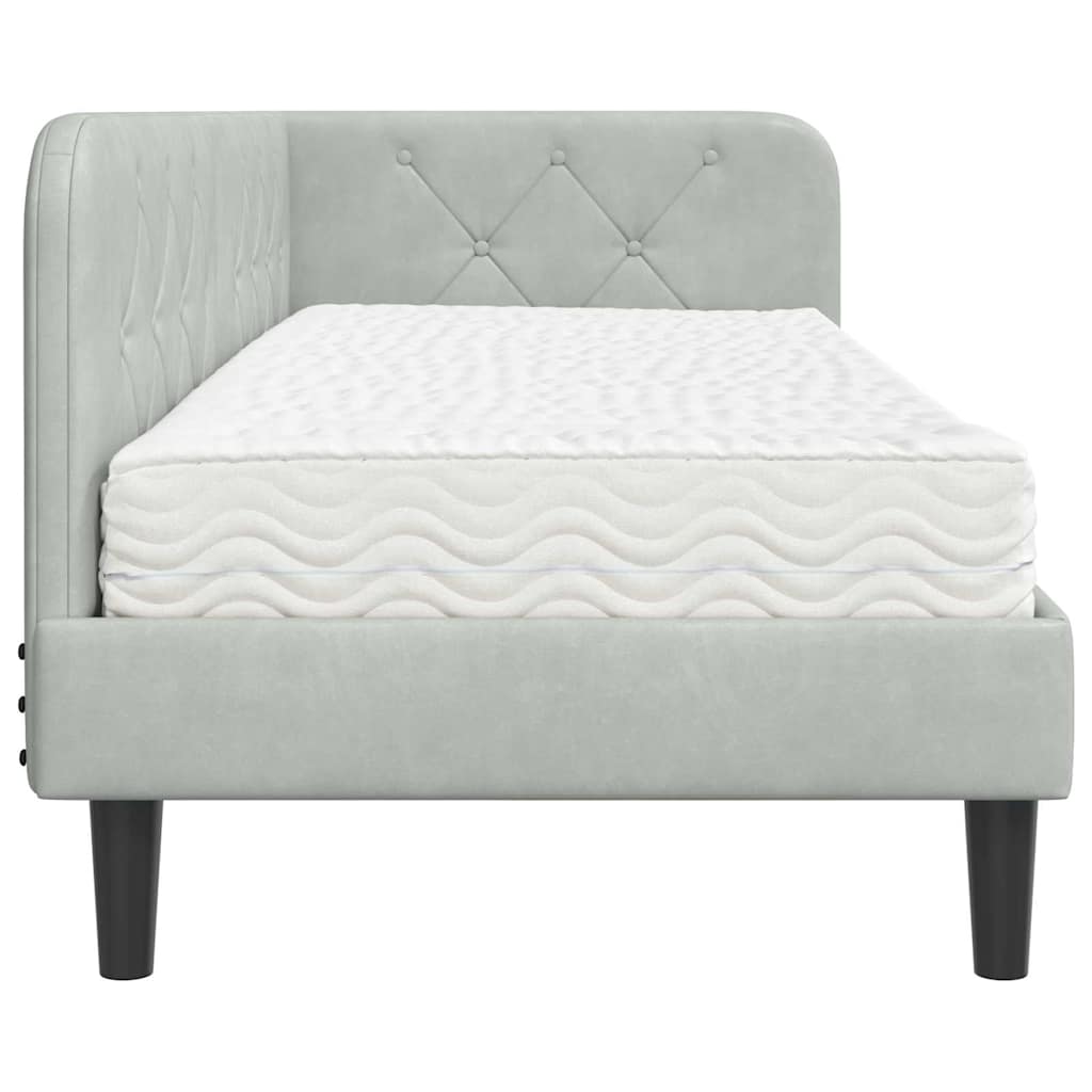 Cadre de lit d'angle en velours gris clair pour la chambre, 80 × 200 cm - 8