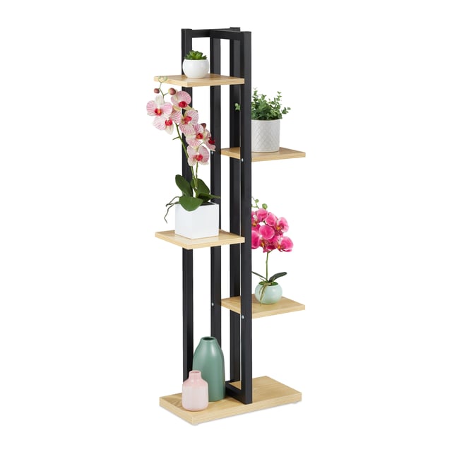 Relaxdays Étagère à plantes, escalier fleurs, 5 niveaux, HLP 117 x 43 x 22 cm, acier MDF, support intérieur, brun clair