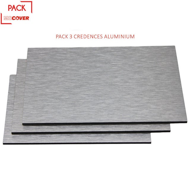Crédences - Lot de 3 - Réversible - aluminium brossé 100x50x0.3cm - Coloris: Aluminum brossé, Epaisseur: 3mm