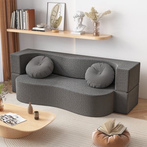 Divano letto pieghevole in memory foam con cuscini, grigio scuro, grande divano letto convertibile per soggiorno, camera degli ospiti, sala giochi, letto matrimoniale 25,4 cm, materasso pieghevole