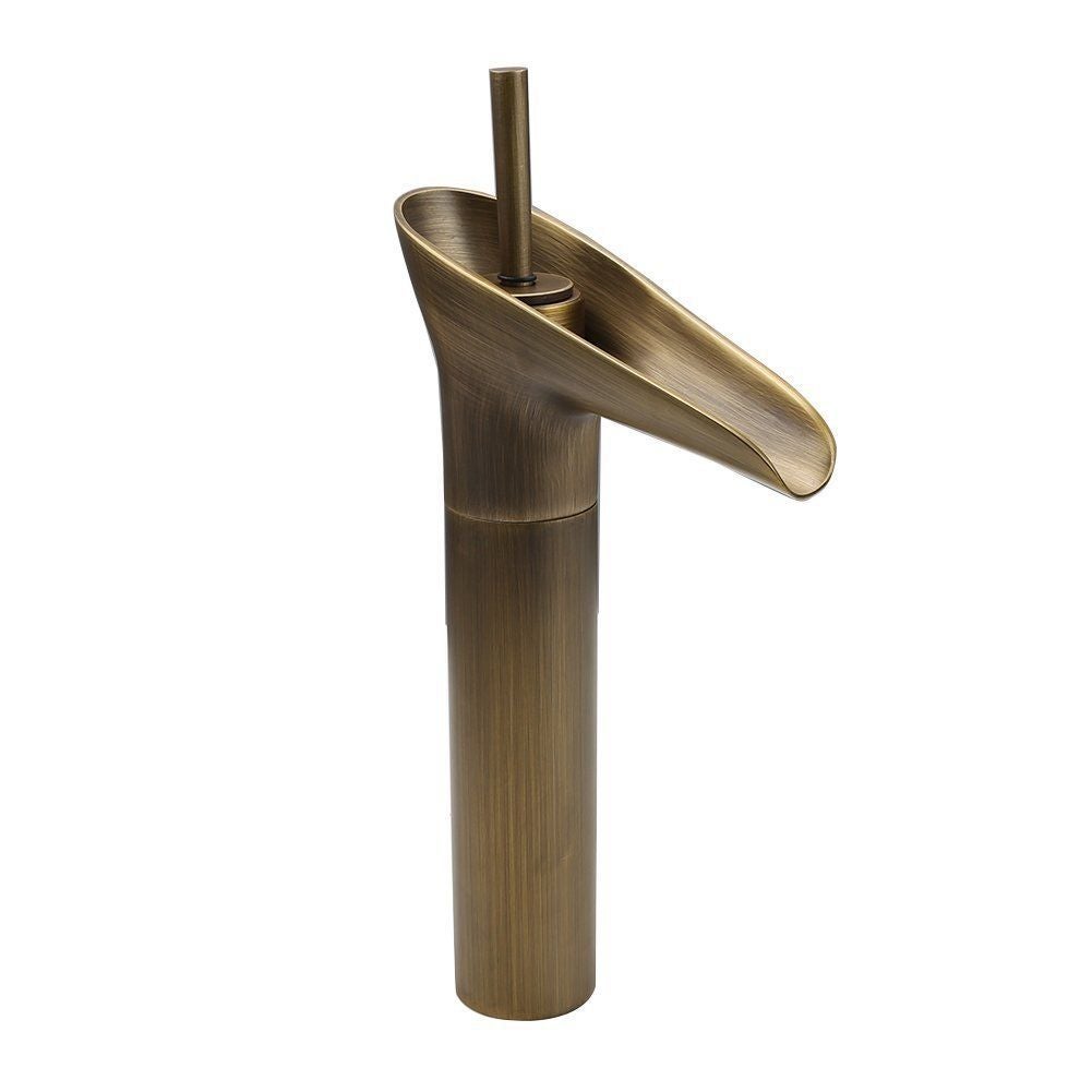 Duży, brązowy, retro, miedziany kran umywalkowy nablatowy do kieliszków do wina