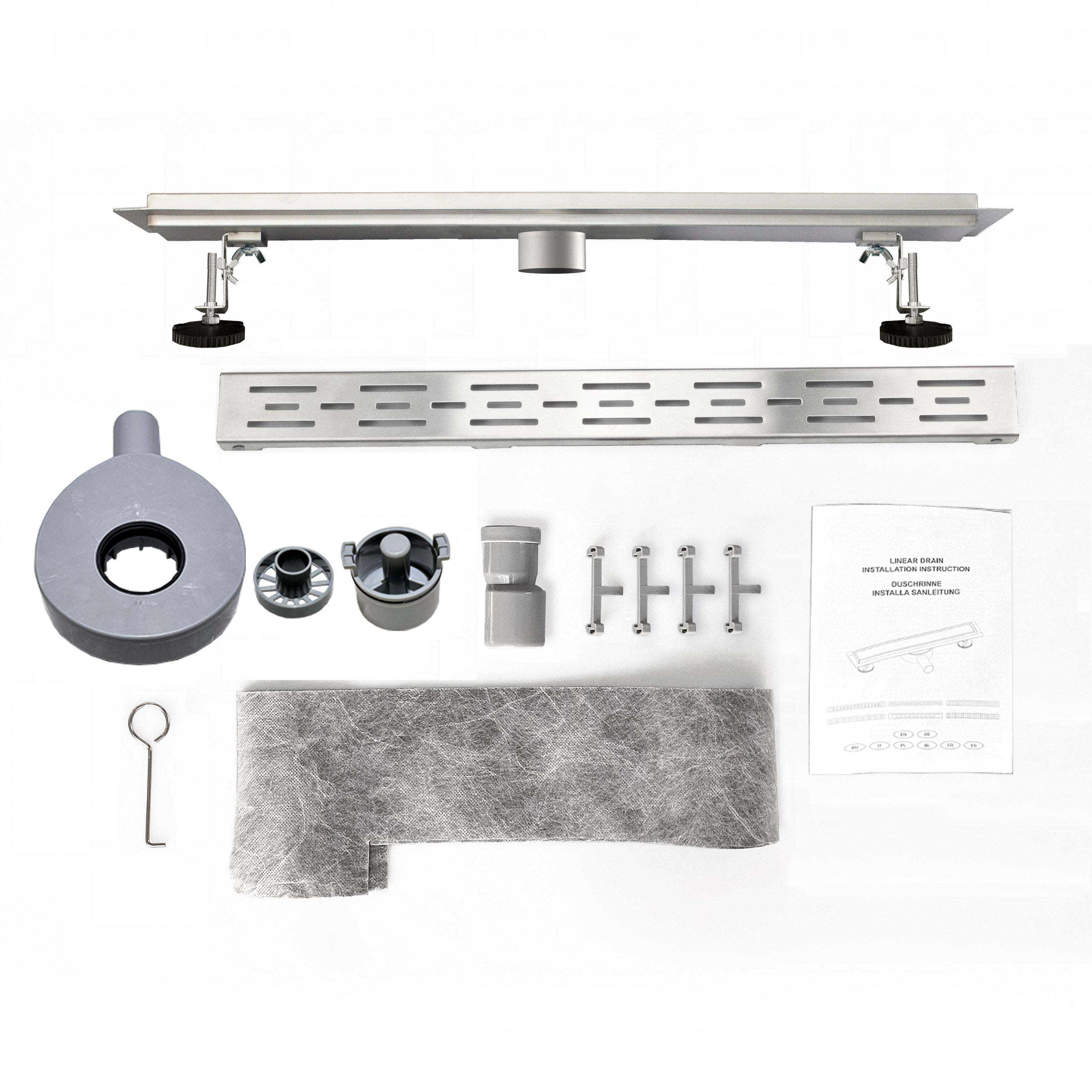 OCEAN caniveau de douche en acier inoxydable italien + siphon 360°, réglable en hauteur, avec désodorisant et avec filtre à cheveux 80 cm - 4