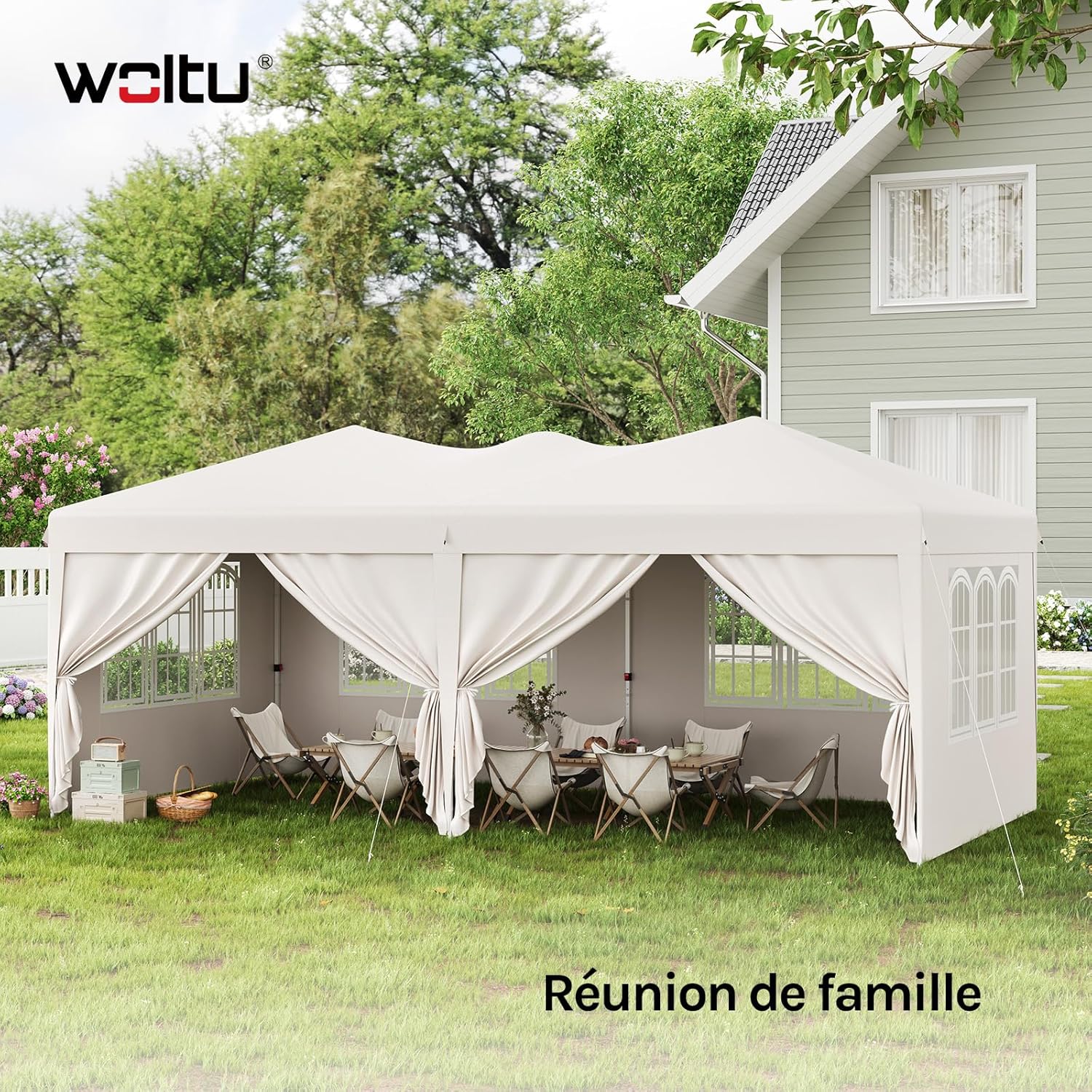 WOLTU Tonnelle de Jardin Extérieur 3x6m, Barnum Pliant avec 6 Parois Amovibles, Système Pop-up, Beige - 2