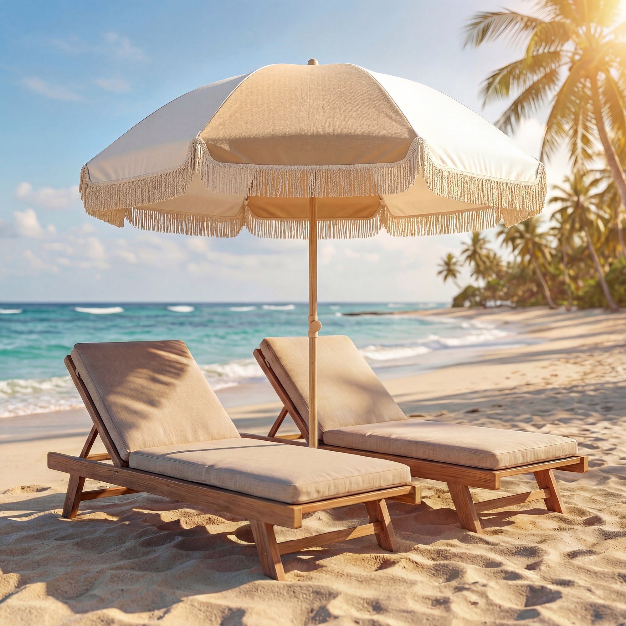 Chapéu de Sol de Praia Outsunny Poliéster, Metal Branco e Bege 175x175x202 cm - 2
