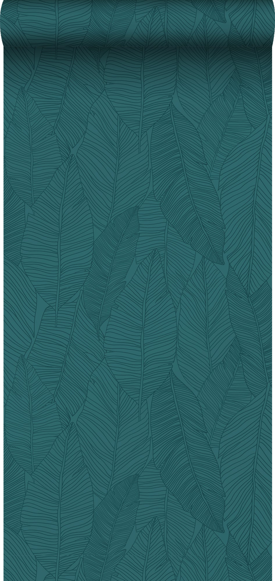 Papel pintado hojas dibujadas azul petroleo - 53 cm x 10.05 m - estahome