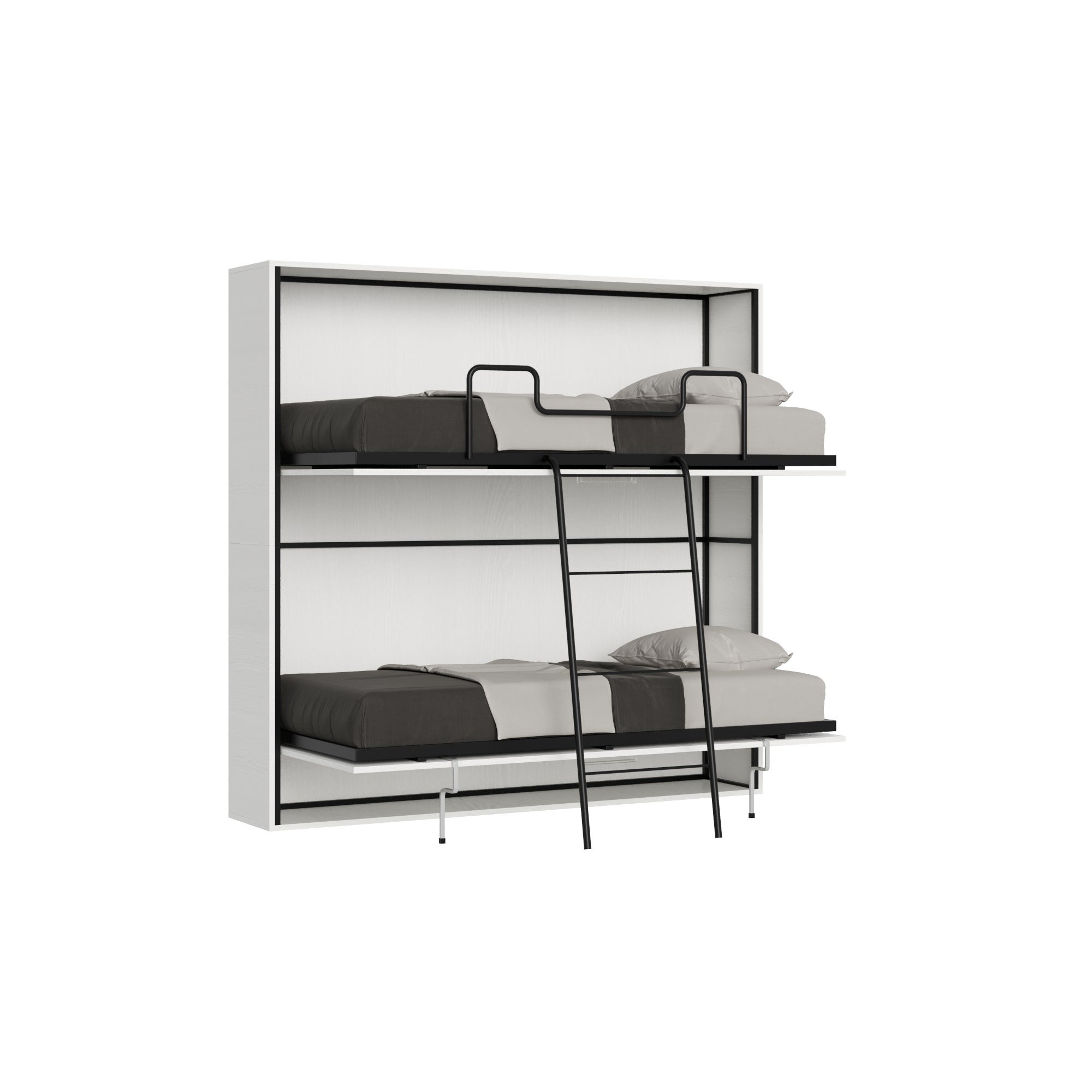 Lit escamotable horizontal superposé 2 couchages 85 Kando Frêne Blanc ...