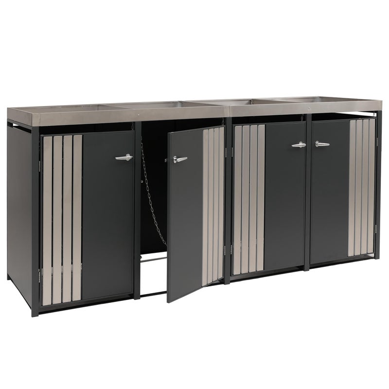 Osłona na 4 pojemniki na śmieci HWC-O67, schowek na pojemniki na śmieci z donicą, metal 125 x 260 x 84 cm 95 kg ~ antracyt Stal szlachetna