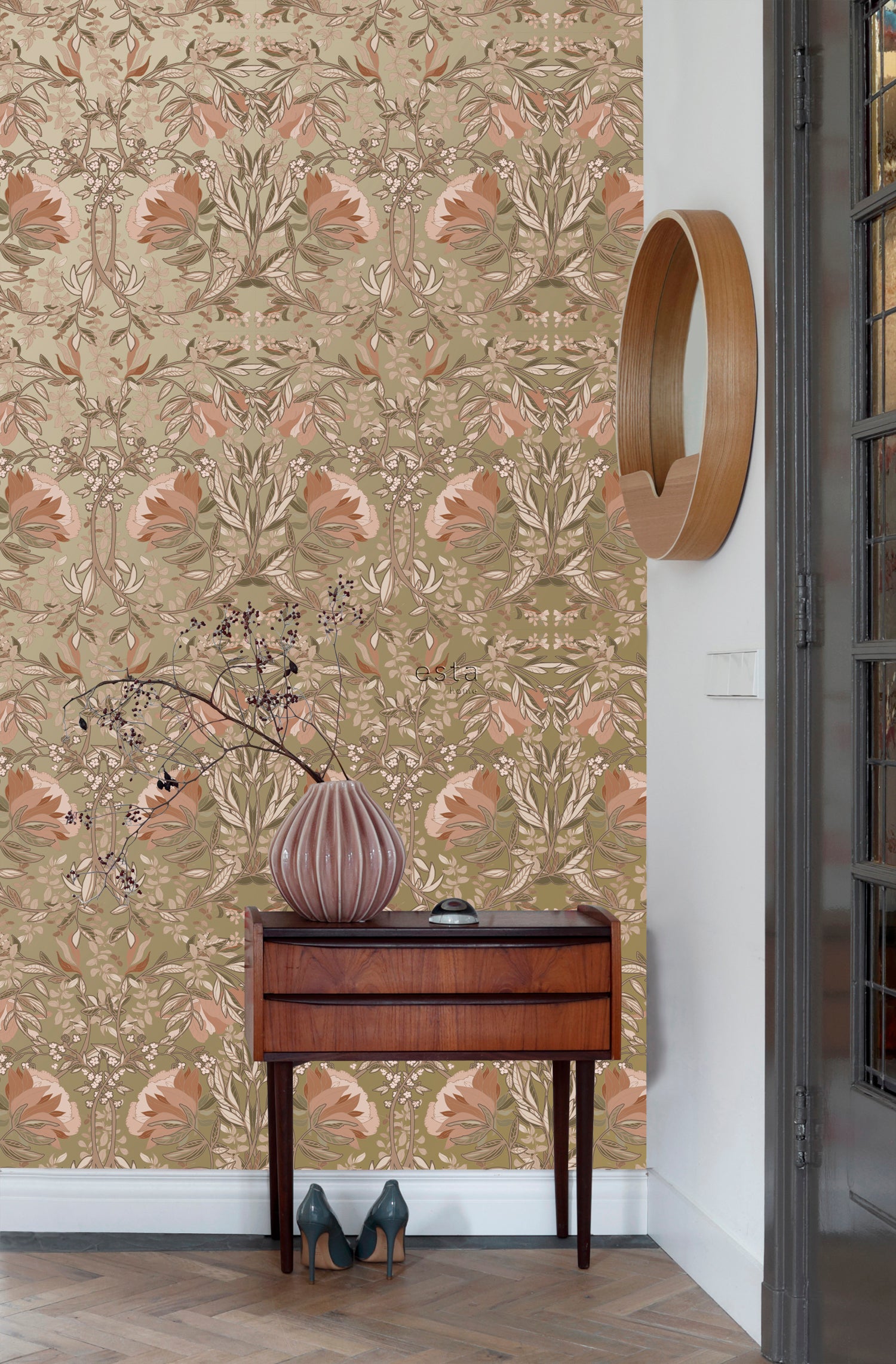 Papier peint fleurs vintage de style art nouveau or et rose terracotta - 53 cm x 10.05 m - ESTAhome - 7