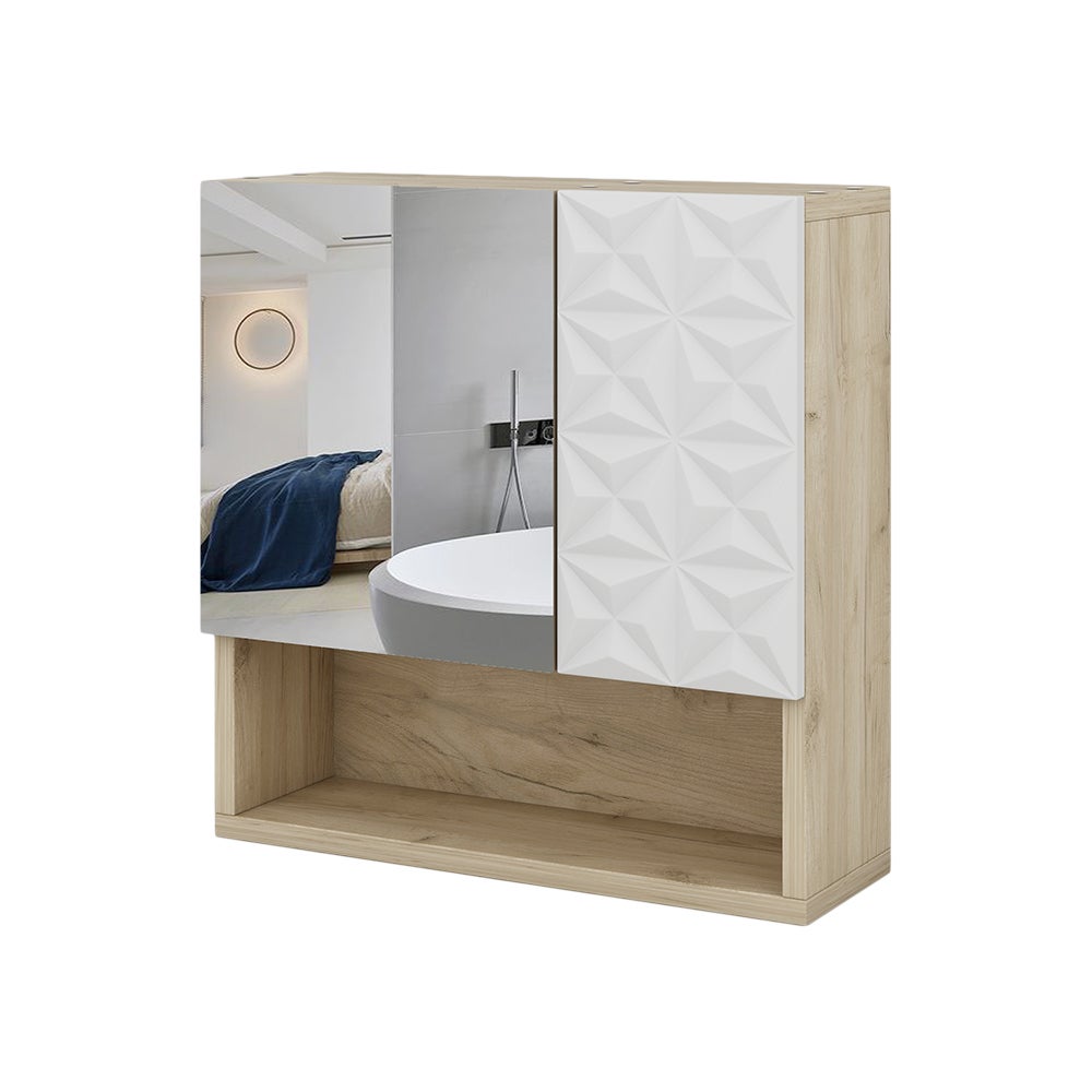 Vicco Szafka z lustrem w łazience Edge, Biały, 54 x 55 cm z drzwiami i otwartymi przegrodami